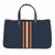 Collegiate Racer Stripe Canvas Tote - Navy Blue + Orange Stripes