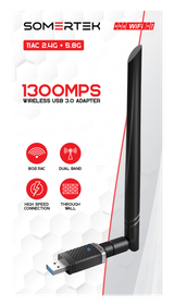 Somertek USB Dual Band WiFi Wireless Dongle with Antenna