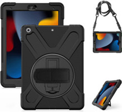 Gerutek Shockproof Rugged Case with Kickstand Hand Strap & Shoulder Strap for Apple iPad 9th/8th/7th 10.2"