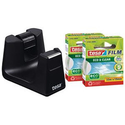tesa Easy Cut Desk Tape Dispenser + 2 rolls of  Eco and Clear Tape 19mm x 33m