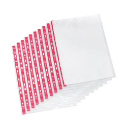 Delux Punched Pocket Side Opening Red Strip A4 Pk 25