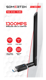 Somertek USB Dual Band WiFi Wireless Dongle with Antenna