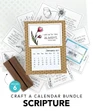 Handmade 2027 Scripture calendar featuring an inspirational Bible verse design above a mini tear-off calendar in a wooden display stand.