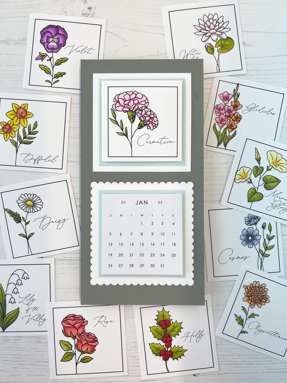 Square Calendar Cards - Birth Flowers
