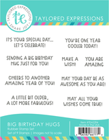 Graphic of Big Birthday Hugs Stamp Set that includes rubber stamps for papercrafting.