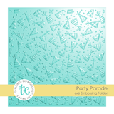 Graphic of 3D Embossing Folder - Party Parade which includes party hats for papercrafting.