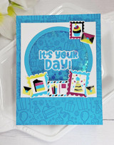 Handmade greeting card with birthday envelopes on it and it's your day sentiment on it.