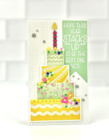Handmade greeting card with cake on it and hope this year stacks up to be the best one yet sentiment on it.