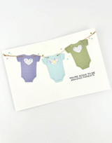 Handmade greeting card with onesies on it and you're going to be amazing parents sentiment on it.