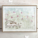 Handmade greeting card with florals on it and with sympathy sentiment on it.