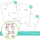Graphic of Silly Goose Coloring Stencil which has geese on it and is used for papercrafting.