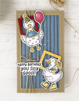 Handmade greeting card with geese on it and happy birthday you silly goose sentiment on it.