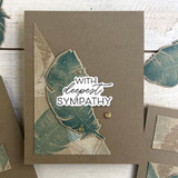 Handmade greeting card with feathers on it and with deepest sympathy sentiment on it.