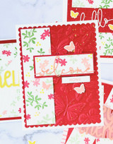 Handmade greeting card with flowers on it and welcome home sentiment on it.