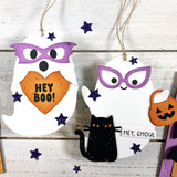 Two ghost tags with glasses on each and different halloween sentiments on each.