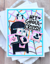 Handmade greeting card with mailbox on it and hey, ghoul friend sentiment on it.