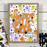 Handmade greeting card with ghosts on it and happy halloween sentiment on it.