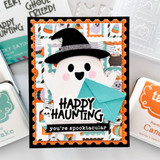 Handmade greeting card with ghost on it and happy haunting, you're spooktacular sentiment on it.