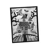 Handmade greeting card with haunted house on it and boo yah! Got candy? sentiments on it.