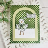 Handmade greeting card with Christmas Goose on it and season's greeting sentiment on it.