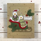 Handmade greeting card with Christmas Goose on it and season's greetings sentiment on it.