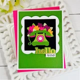 Handmade greeting card with telephone on it and hello friend sentiment on it.
