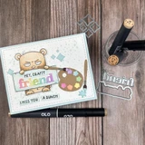 Handmade greeting card with bear on it and hey, crafty friend, I miss you so much sentiments on it.