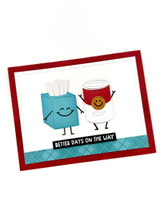 Handmade greeting card with tissue box and soup can on it and better days on the way sentiment on it.