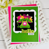 Handmade greeting card with telephone on it and hello friend sentiment on it.
