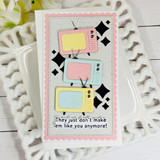 Handmade greeting card with televisions on it and they just don't make 'em like you anymore sentiment on it.