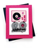 Handmade greeting card with record player on it and you're not old.. you're vintage sentiment on it.