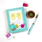 Handmade greeting card with flowers on it and thread and needle with love you to pieces sentiment on it.