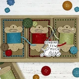 Handmade greeting card with thread on it and sending sew much love sentiment on it.