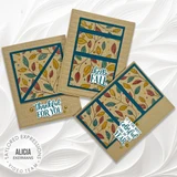 Three handmade greeting cards with leaves on all of them with fall and greeting sentiments on each.