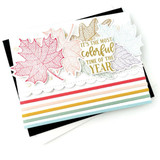 Handmade greeting card with leaves on it and it's the most colorful time of the year sentiment on it.