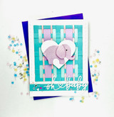 Handmade greeting card with an elephant on it and oh baby sentiment on it.