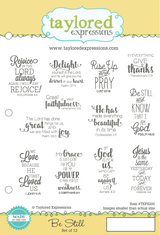 Graphic of Be Still religious sentiment stamp set for paper crafting.