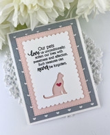 Handmade greeting card with a cat on it and a heartfelt message.