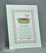 Handmade greeting card with a pet dish on it and a heartfelt message.