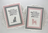 Two handmade greeting cards with dog and cats on each and heartfelt message on both.