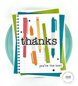 Handmade greeting card pens and pencils on a notepad with you're the best sentiment on it.