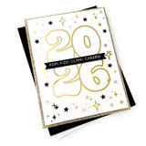 Handmade greeting card with 2026 on it and  pop! fizz! clink! cheer! sentiments on it.