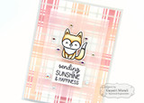 Handmade greeting card with fox on it and sending sunshine and happiness sentiment on it.
