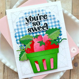 Handmade greeting card with berries on it in a basket with you're so sweet sentiment on it.