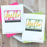 Two handmade greeting cards with hello sentiment on each.