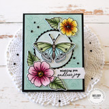 Handmade greeting card with butterfly on it and wishing you endless joy sentiment on it.