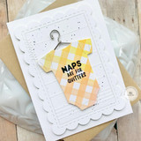 Handmade greeting card with onesie on it and naps are for quitters sentiment on it.