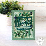 Handmade greeting card with foliage and thanks for your kindness sentiment on it.