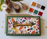 Handmade greeting card with leaves on it and autumn blessings sentiment on it.
