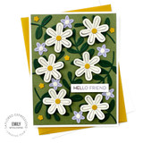 Handmade greeting card of flowers and hello friend sentiment on it.
